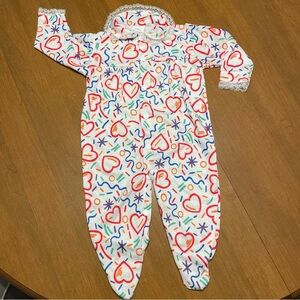 Vintage Baby Bliss 12M Bright Colorful Heart Print One-Piece Footie Lace USA